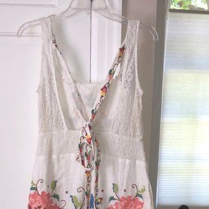 FARM Rio White Linen Floral Maxi Open Back Dress